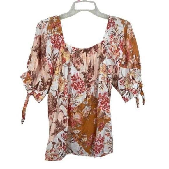 Lauren Conrad Women Small Multicolor Floral Blouse Puff Short Sleeve -Button Up - Picture 7 of 9